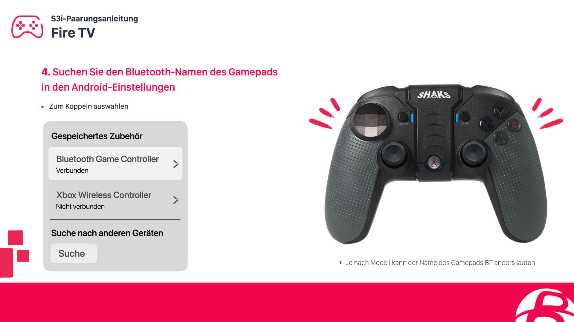 Konfiguriere einen SHAKS S3b Controller für Amazon Fire TV