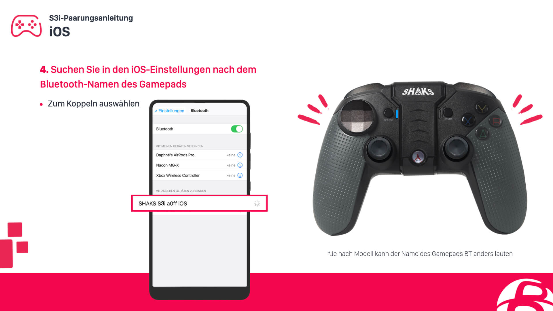 Konfiguriere einen SHAKS S3b Controller für Apple iOS